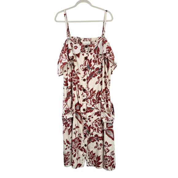 Anthropologie A+ Oahu Floral Linen Blend Midi Dress Off Shoulder Womens Plus 26W - Picture 3 of 11